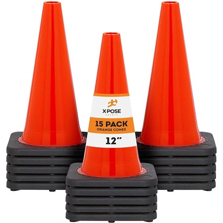 XPOSE SAFETY Traffic Cone, PVC, 12" H, Orange OTC12-15-X-S